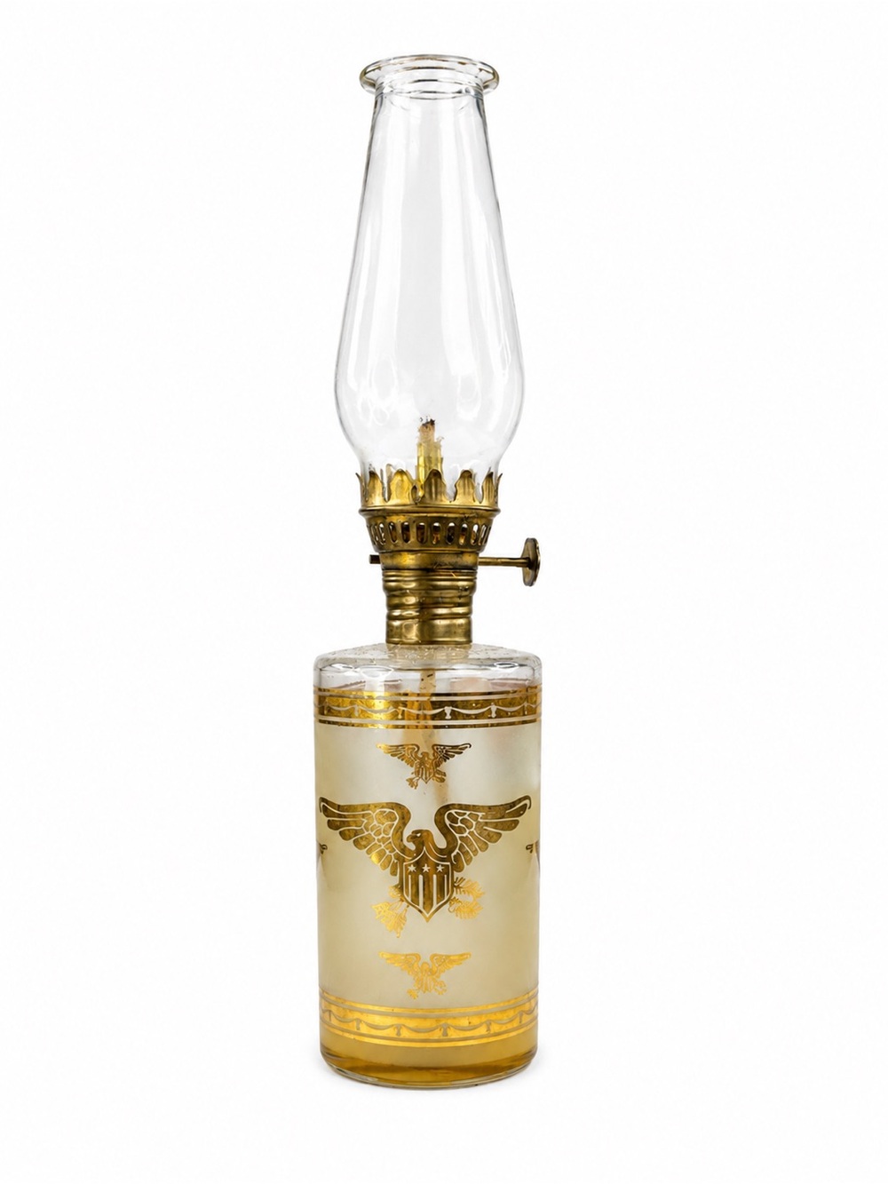 Vintage Lamp Light Farms ‘70s Gold Accent Glass Oil Lamp Bicentennial Era